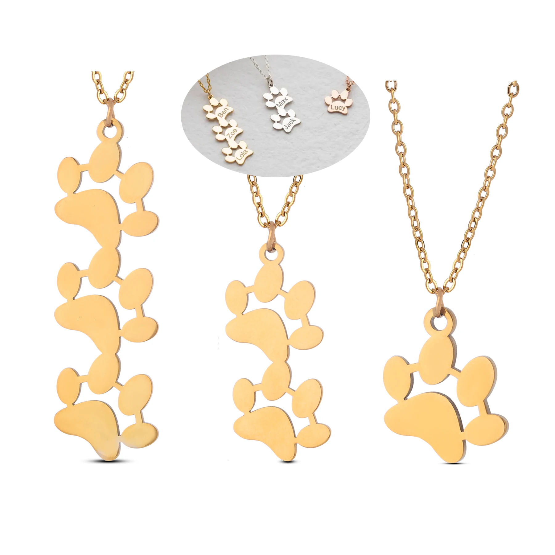 

Customized Name Paw Print Necklace Stainless Steel Engraved Paw Necklace Pet Memorial Necklace for Women