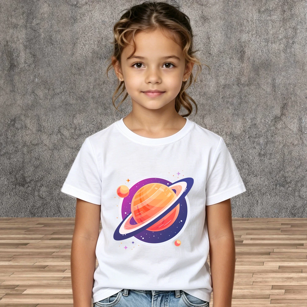 

Loose Fit Space Pattern T-shirt Unisex Kids Summer Cotton Short Sleeve Shirts