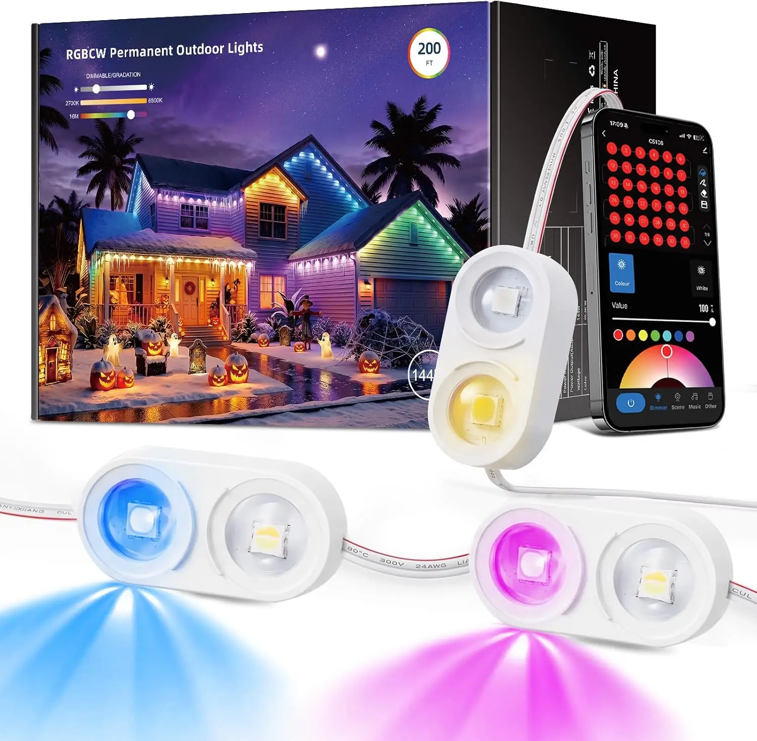 Permanent Outdoor Lighting for House, 200 ft