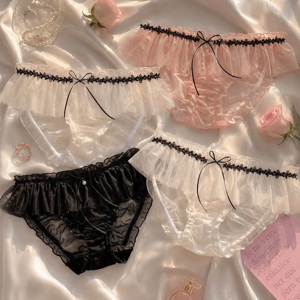 Comfort Mesh Thin Women's Underwear Bow Low Waist Lace Panties Sweet Transparent Triangle Pants Female