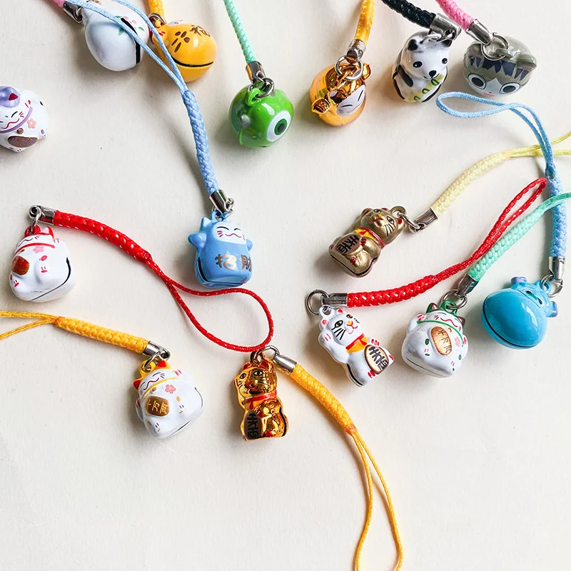 1pcs Cut Cartoon Cat Panda Animal Lucky Bell Phone Straps Charm Phone Accessories Kawaii  Lanyards for Keychain Accessories Gift