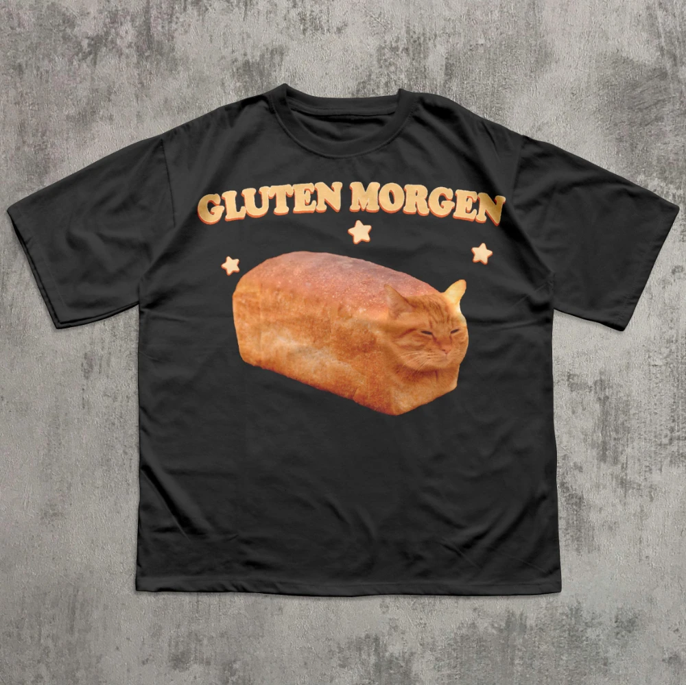 Gluten Morgen Funny Cat Meme T-shirt Silly Cats Shirt Kitten Tee Gift for Cat Lovers Weird Shirts Clothes Brainrot Tees