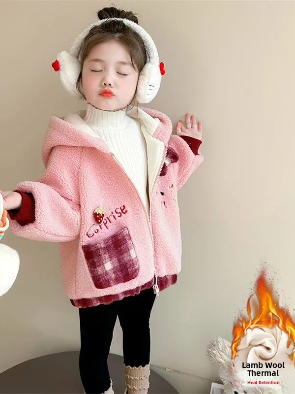 

Girls Cartoon Knot Fce Lined Thiened Hooded Coat Baby Warm Sli Cotton Jaet Winter Faion Kids Outfit