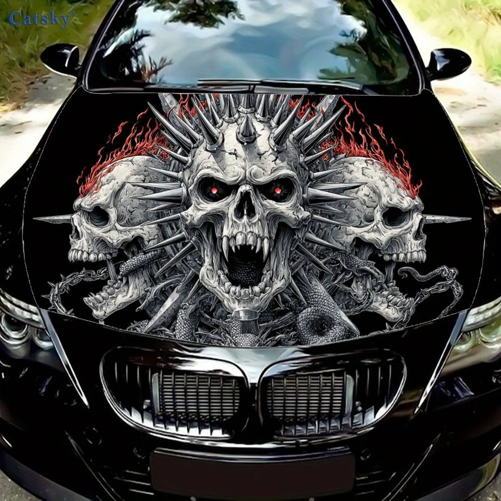

Grim Skull Print car hood stickers, waterproof self-adhesive, scratch resistant, easy to stick, durable car PVC stickers, car de