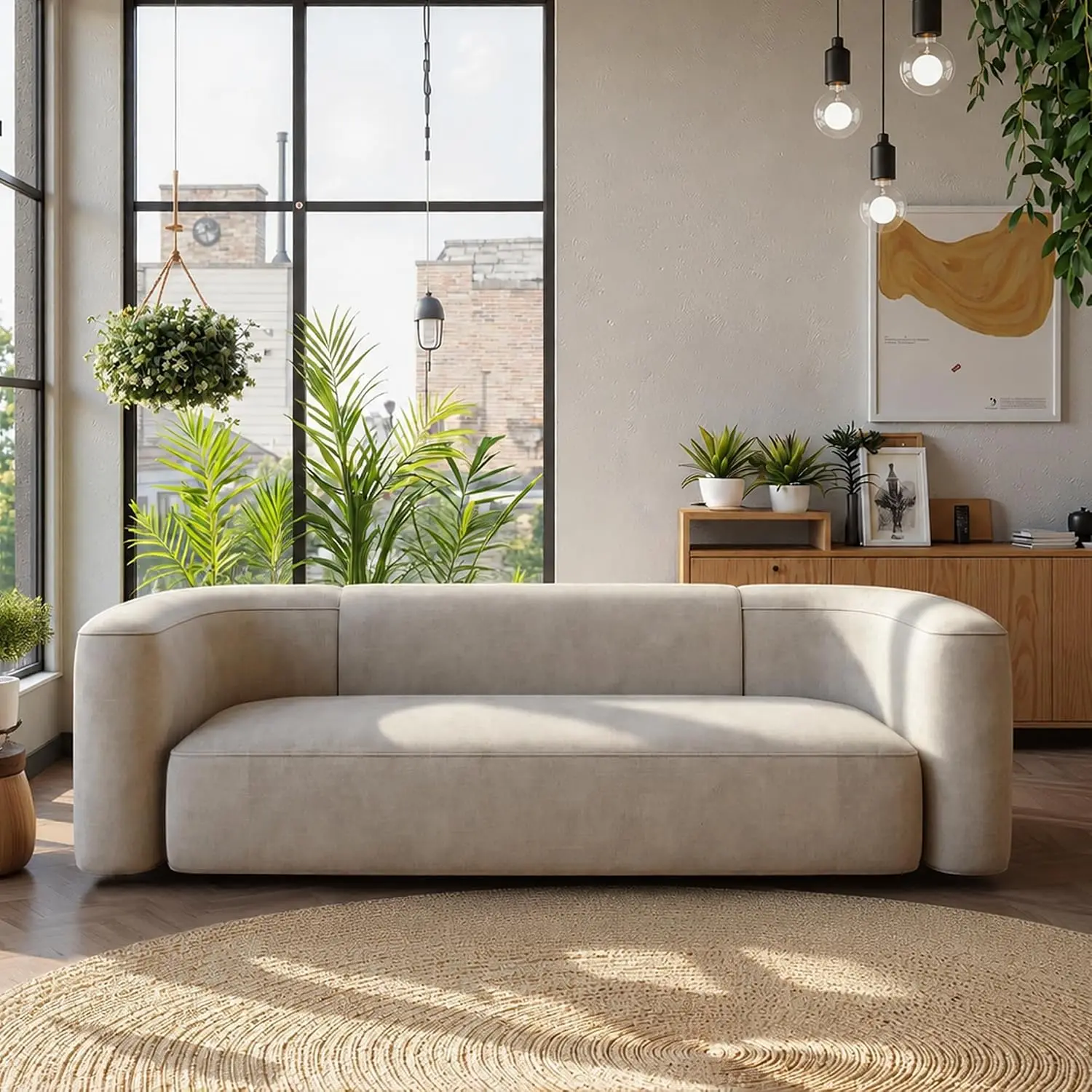 Mellow Modern Tight Curved Back Velvet Sofa, 3 Seater, Cream, Customized