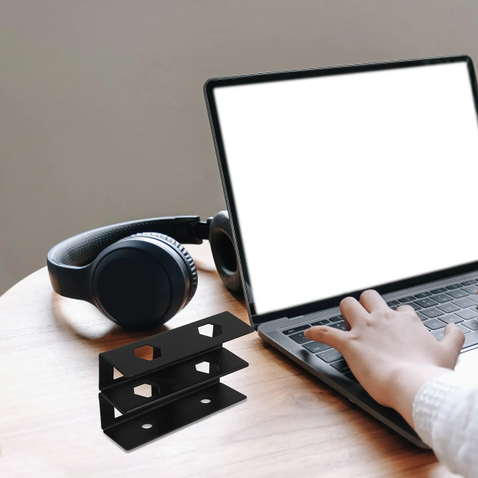 

1Set Under Desk Double Layer Laptop Mount Metal Bracket Black Laptop Holder Workspace Organizer Under Desk Computer Mount