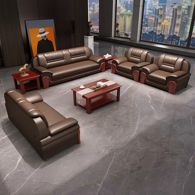 Office sofa, reception room, simple business meeting guest leather three-seater coffee table , leisure negotiation area set