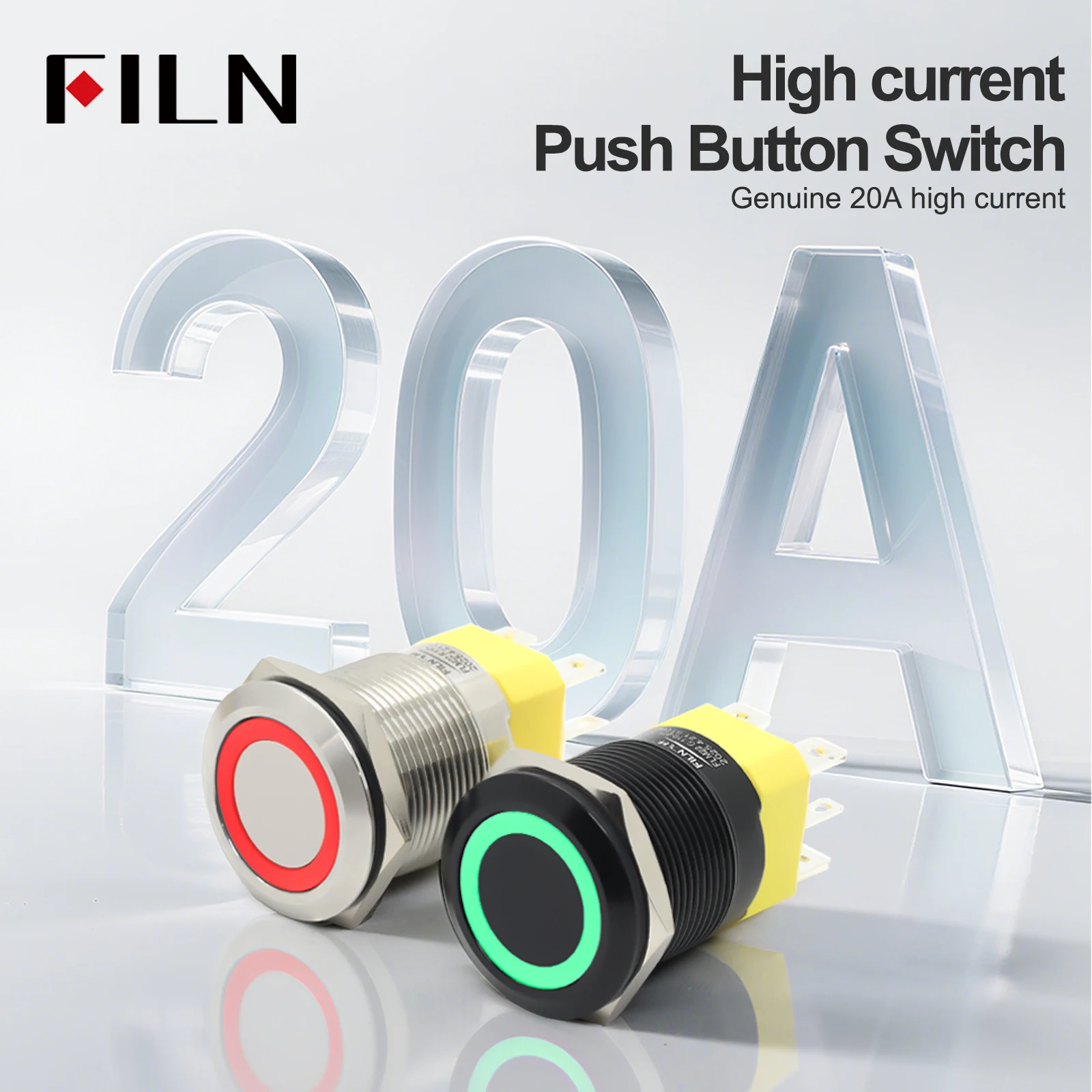 

22mm 20A Stainless Steel Push Button Switch 12V 24V 110V 220V High Current Waterproof IP68 Auto Marine Industrial Control Panel