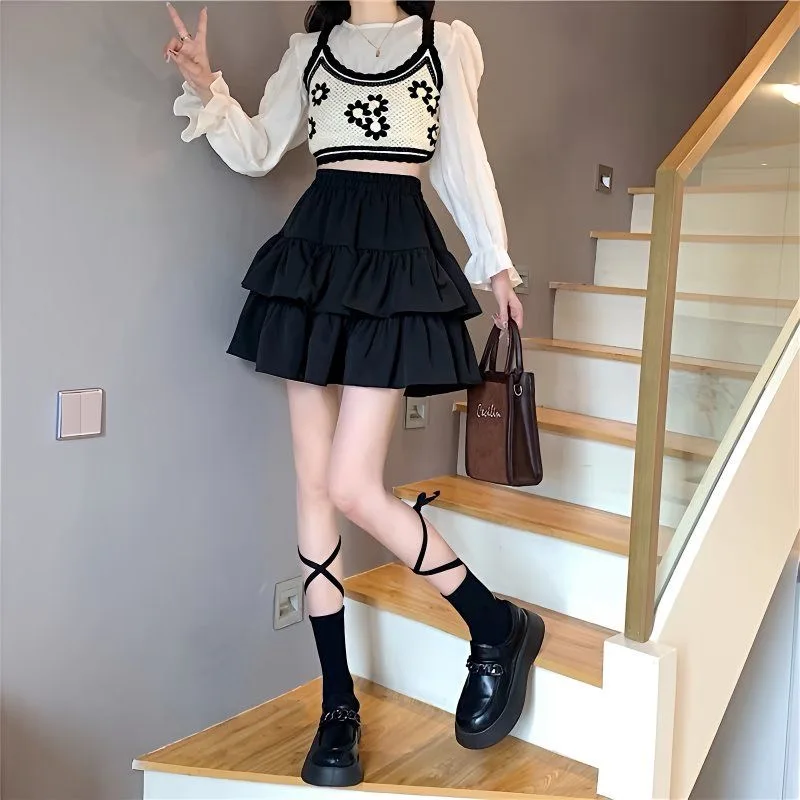 

Plus Size High Waist A- Line Mini Skirt Women's Spring Summer Trendy Pear Shaped Body Fluffy Short Skirt Character Decor