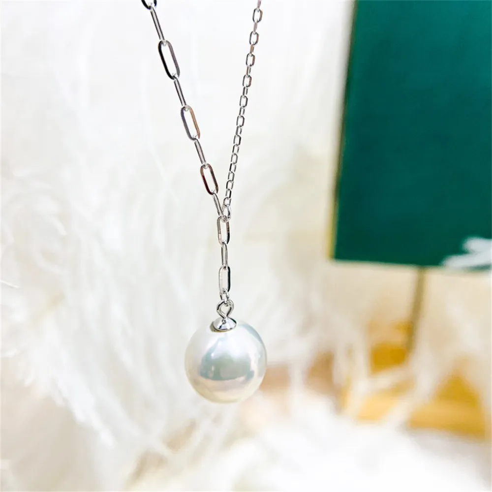 DIY Pearl Accessories S925 Sterling Silver Set Chain Empty Holder Gold Silver Pendant with Silver Chain Matching 7-13mm Round