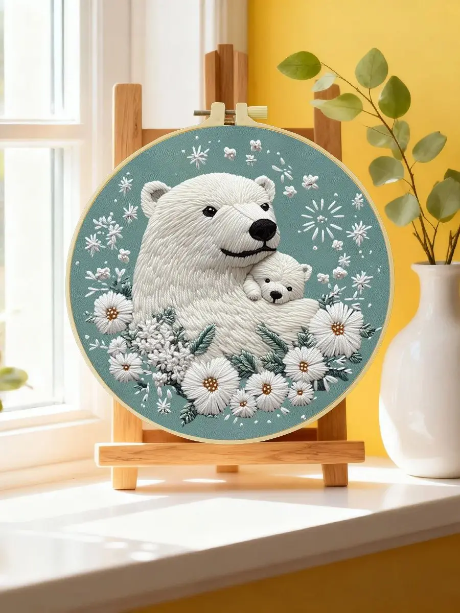1 Stück 20X20CM/15X15CM 7,87/6,3 Zoll Bären-Stickerei-Starter-Kit DIY-Kit DIY-Stickerei-Set Handarbeits-Set für Anfänger – Detail 6