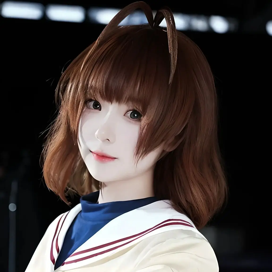 Game CLANNAD Nagisa Furukawa Cosplay Wig 35CM Dark Brown Short Hair Synthetic Wig+Wig Cap Party Halloween Wig