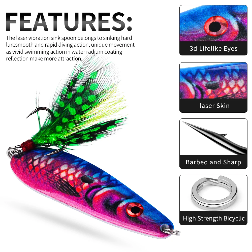 PROBEROS 1/5 قطعة مقياس السمك نمط ملعقة معدنية الصيد إغراء ، 19 جرام/7.2 سنتيمتر | طُعم صناعي لصيد الأسماك البحرية، خطاف طويل مضاد للرمي #5