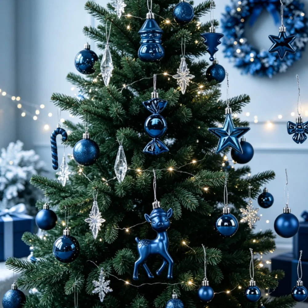 45PCS Christmas Tree Ornaments Set Snowman Deer Candy Bowtie Polystyrene Shatterproof European Style Hanging Decor For Home Part