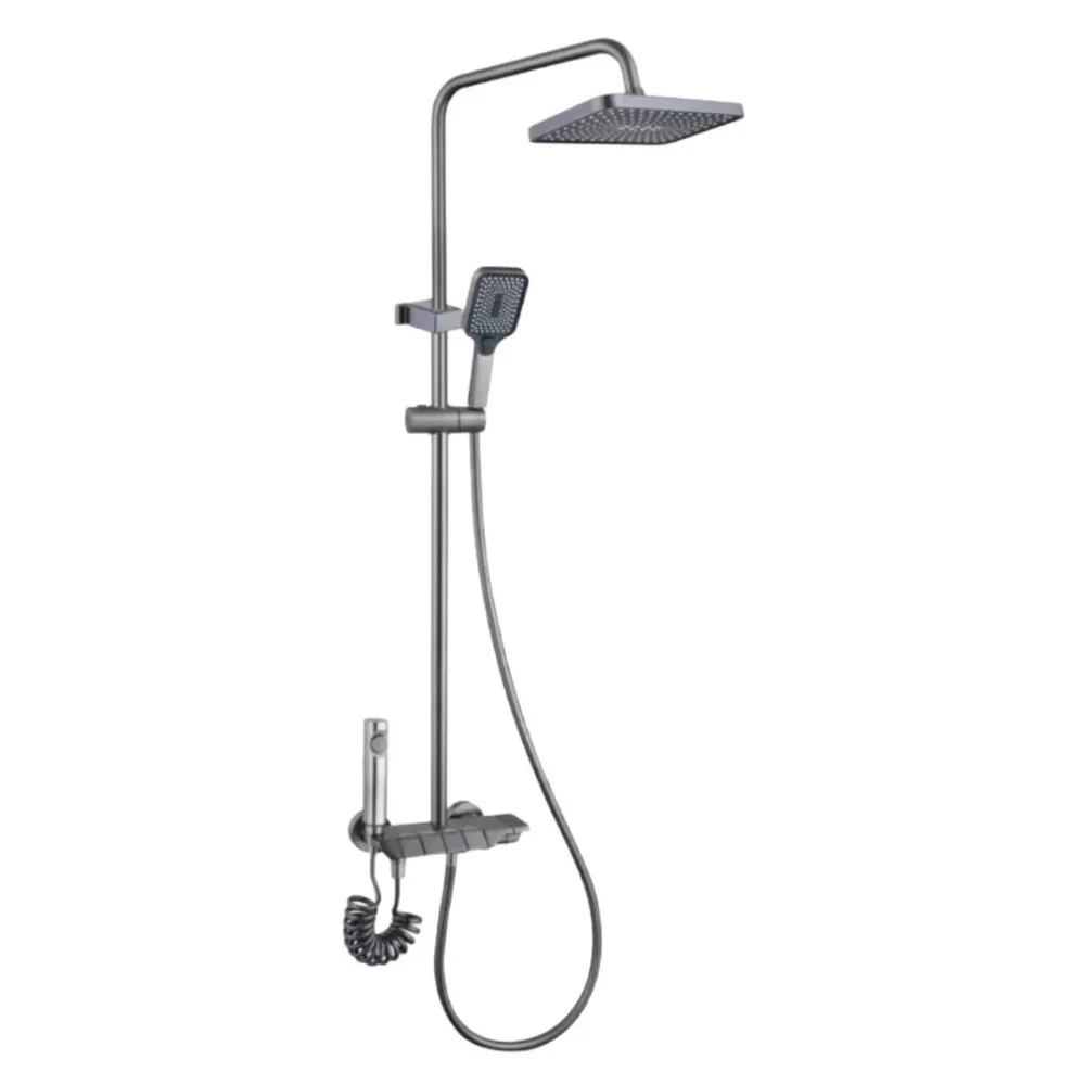 Grey Shower System Intelligent Piano Button Digital Shower Faucet Set Temperature Display High Pressure Rainfall Shower Set