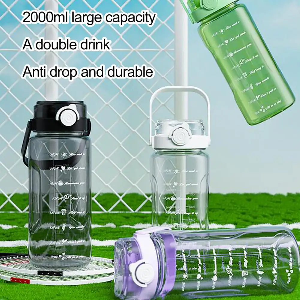 2000ML Water Cup Food Grade Fitness Bottle with Scale Leak-proof Drink Sport Water Bottle with Straw Household Water Mug