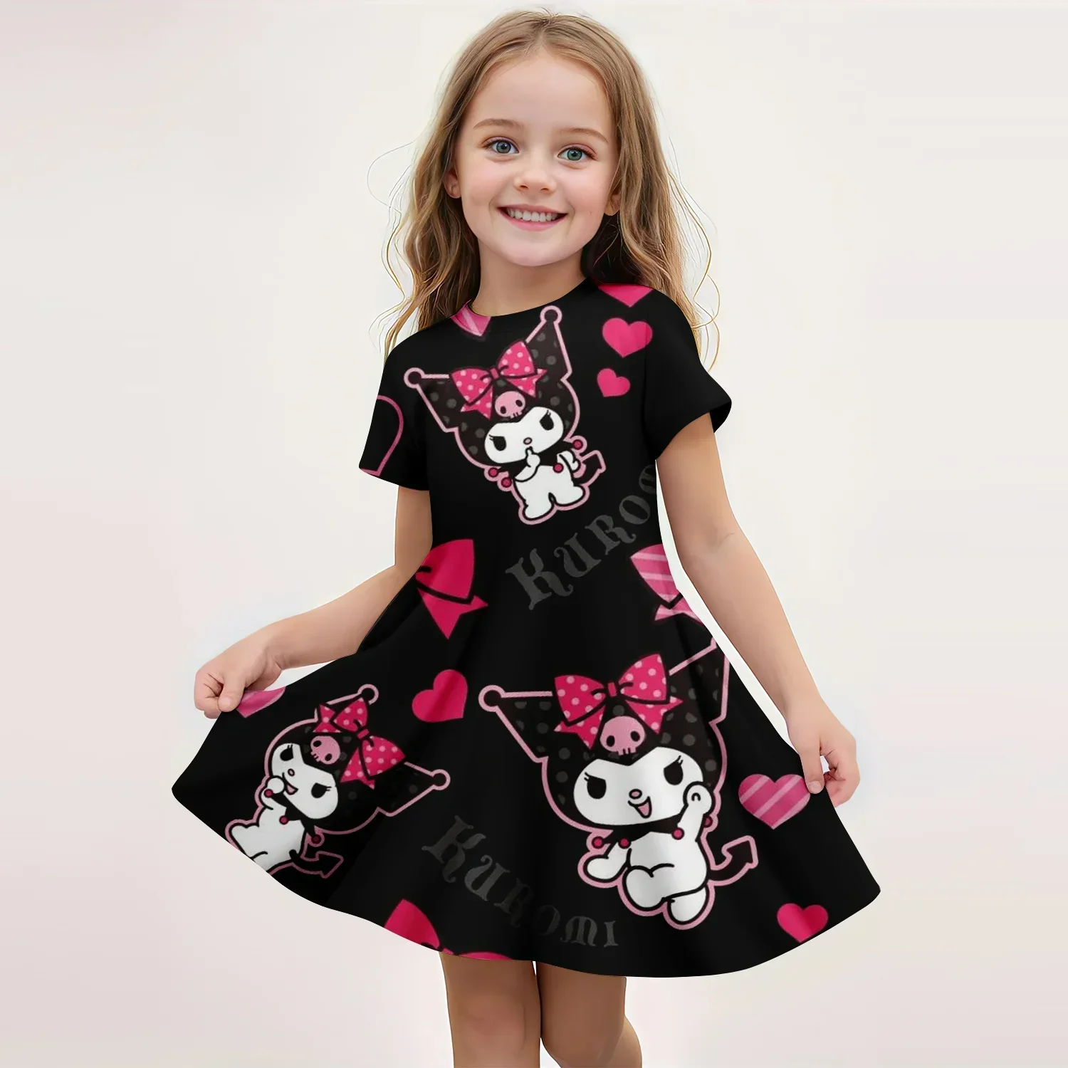

Miniso Women's Cartoon 3D Printed Dress Short Sleeve Princess Costume Fashion Kuromi&My Melody Summer Novelty