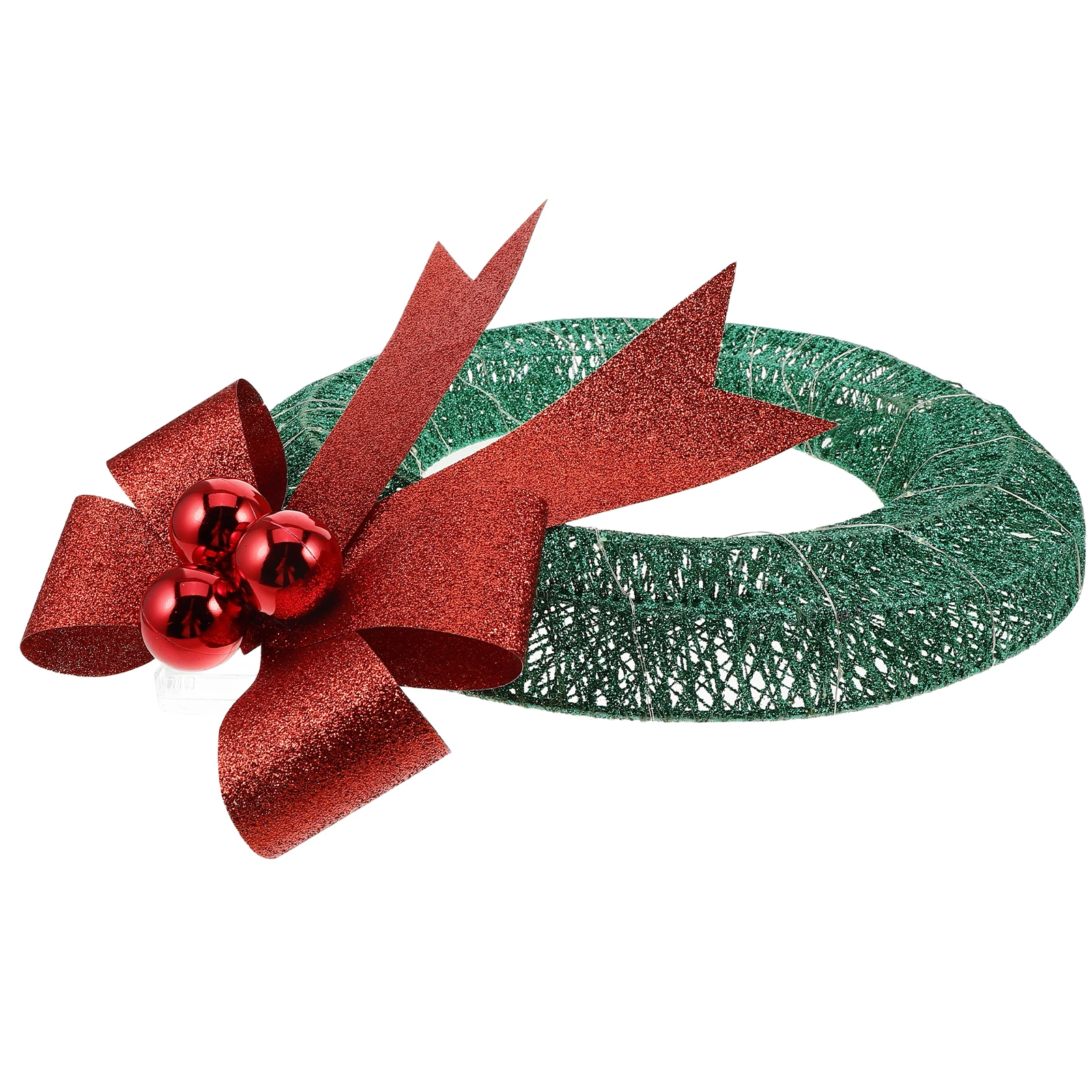 

40Cm Led Lighted Wreath Pre-Lit Christmas Decor Operated Luminous Holiday Door Wall Window Porch Hanging Red Bow Festive