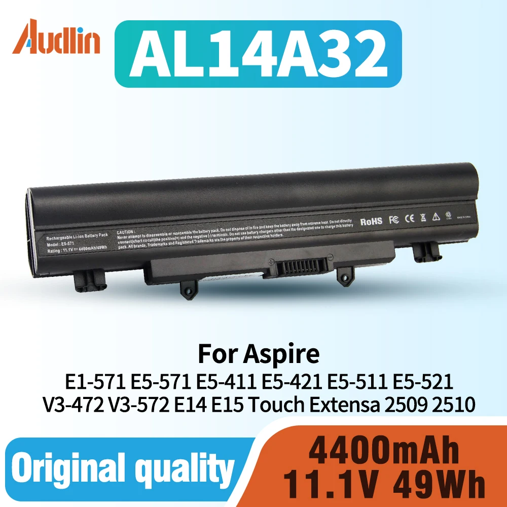 Laptop Battery AL14A32 for Aspire E1-571 E5-571 E5-411 E5-421 E5-511 E5-521 V3-472 V3-572 E14 E15 Touch Extensa 2509 2510