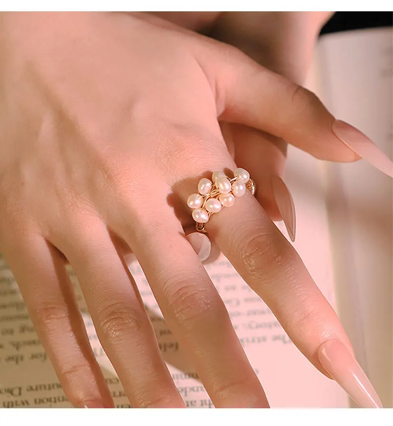 Natural Freshwater Pearl Wound Rings for Women Niche Versatile Tail Rings Charm Jewelry Cocktail Party Rings Finger Open Rings