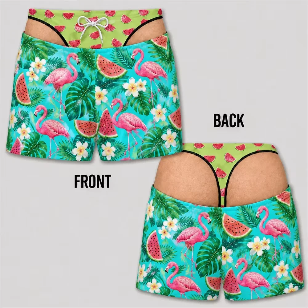 Herren-Badehose mit ausgefallenem Schnitt, 3D-Druck, tropischer Sonnenuntergang, Ozean-Tiermuster, elastischer Kordelzug, Sommer-Strandparty-Shorts – Detail 4