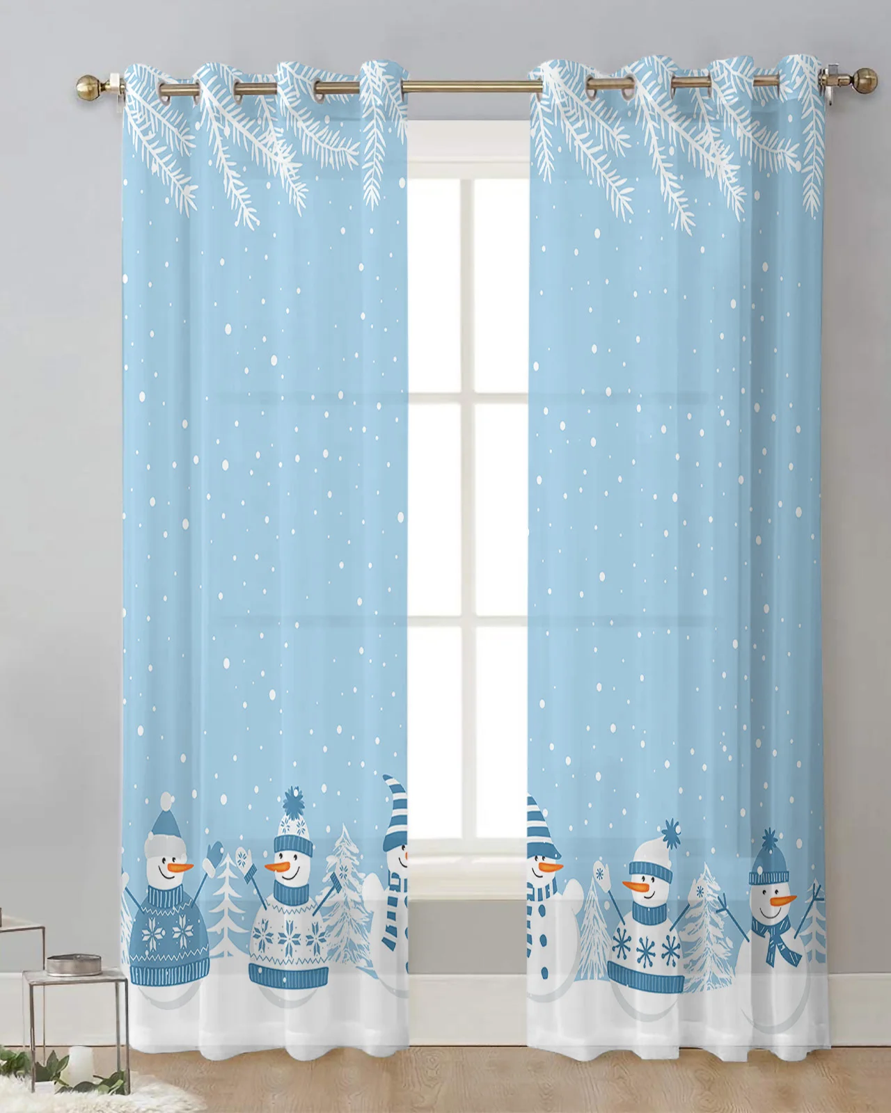 Christmas Winter Cedar Leaf Snowman Curtain Tulle Curtains For Living Room Kitchen Window Treatments Voile Curtains