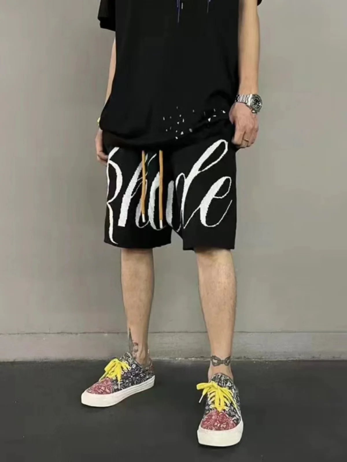

Knitted orts Summer American High Street Trend Letter LOGO Embroidery Casual Men Women Five-Quarter Pants Youth Leisure Fas...