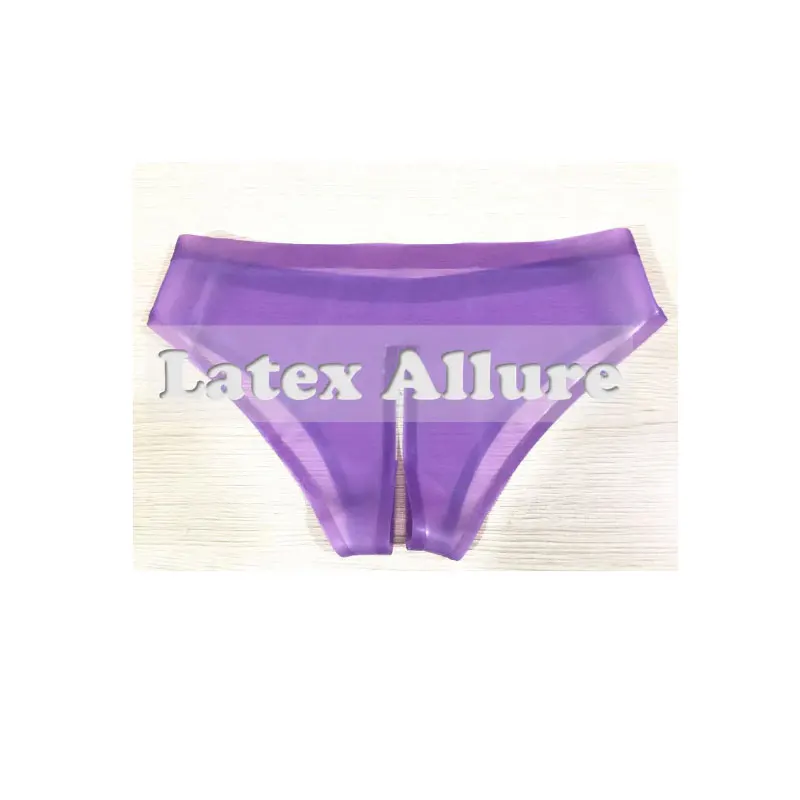 Handmade missing files Female Transparent Purple Latex Underwear Crotchless Sexy Latex Panties briefs