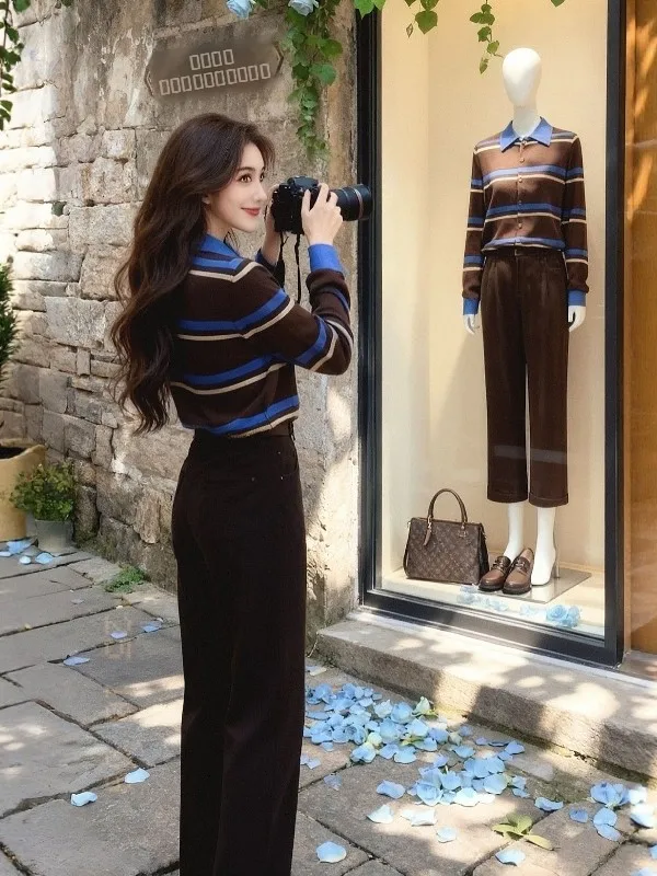 

Свободный длинный вязаный кардиган для женщин больших размеров, в полоску, базовый слой, свитер, весенняя новинка, комфортный, стройнящий дизайн