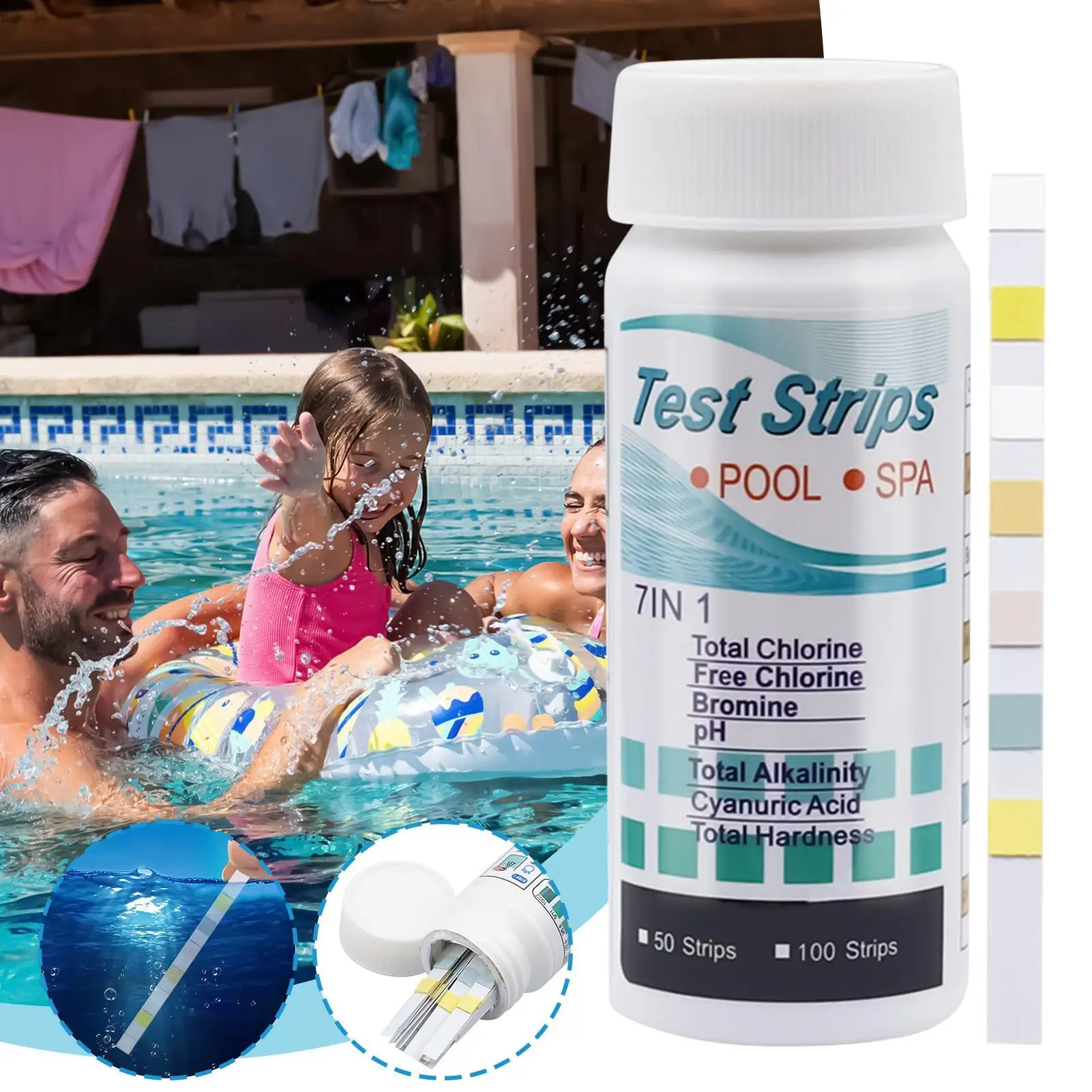 Poolwasser-Teststreifen, 100-teilig, präzises Testset für Pool-Aquarien, multifunktionales Testpapier-Set, langlebige Reinigung