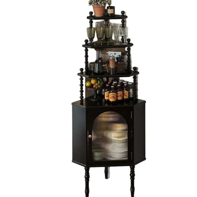 

French retro all-solid wood corner cabinet rack living room small apartment corner cabinet dim sum rack corner storage cabinet