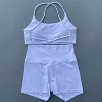 Yoga Shorts Set Gym Two Piece Sports Set Women Workout Outfit Fitness Suit Cross Straps Bra High Waist Shorts Running Tracksuit - Image 4