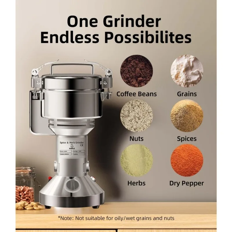 

Электрическая мельница для зерна 300 г, из нержавеющей стали, для помола пшеницы, кукурузы, риса, трав, специй, для домашней кухни, настольная