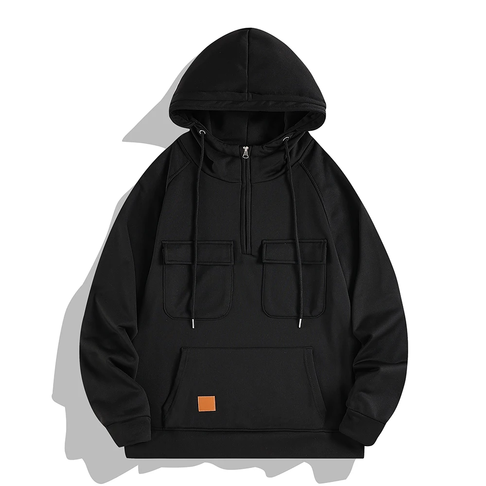 Jaket Latihan Musim Semi Musim Gugur Hoodie Pria Trendi dengan Saku Kaus Kebugaran Gym Pakaian Olahraga Bertudung