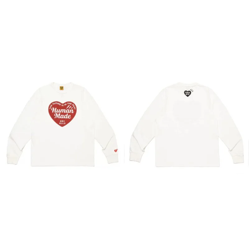 

2025 HUMAN MADE Unisex Couple Chest Hand Painted Love Print Cotton Soft Loose Casual Long Sleeve Hoodie