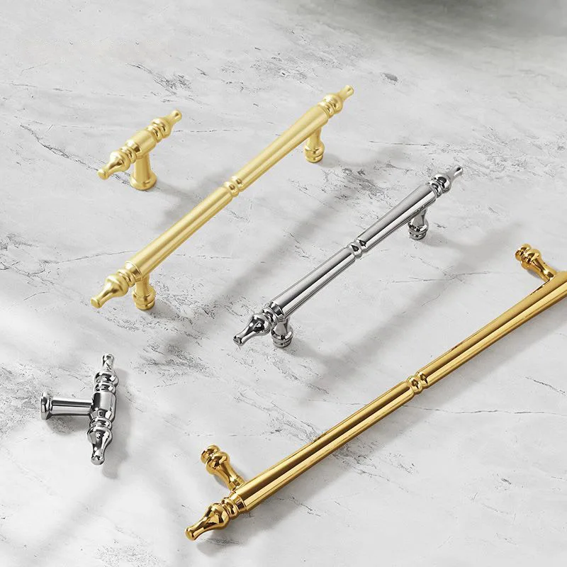 Gold Drawer Pull Handles Bright Chrome Handle Modern Pulls Knobs Bathroom Kitchen Cabinet Pulls Zinc Alloy Funiture Hareware