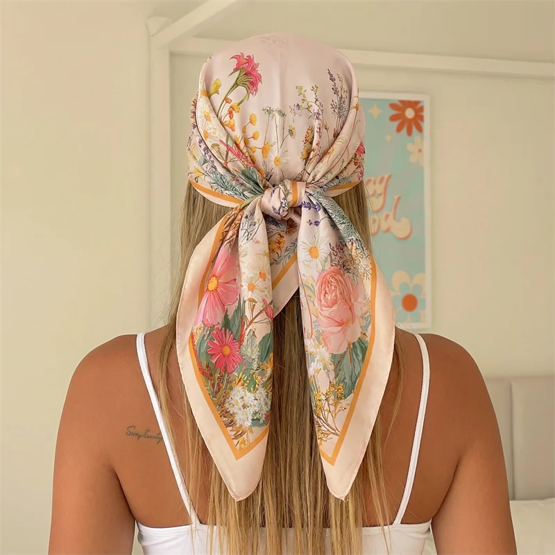 70cm Women Square Silk Scarf/scarves Luxury Wrap 2026 Hair Tie Band Bag Warp Soft Neckerchief Hijab Headscarf Female Foulard