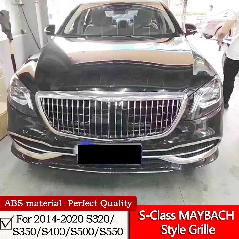 W222 S-Class MAYBACH Grille Glossy Black S680 MAYBACH Vertical Bar/Rail Grille For S320 S350 S400 S500 S550 2014 to 2020