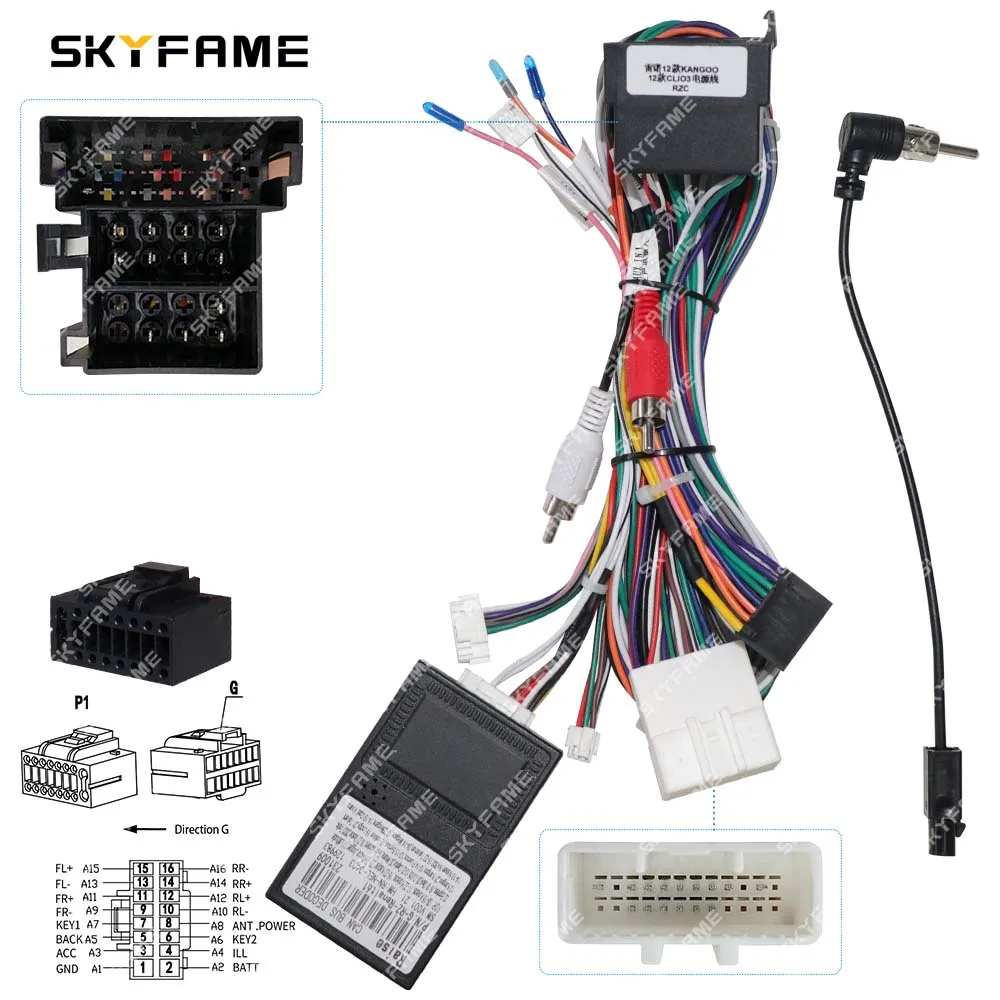 SKYFAME 16Pin Car Wiring Harness Adapter Canbus Box G-RZ-Renalt61 LNF1.10 Decoder Android Power Cable For Renault Kangoo