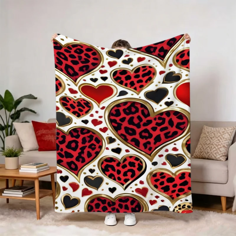 Leopard Print Beige Bow Flannel Blanket For Glam Bedroom Decor Soft Warm Throw Blanket Gift