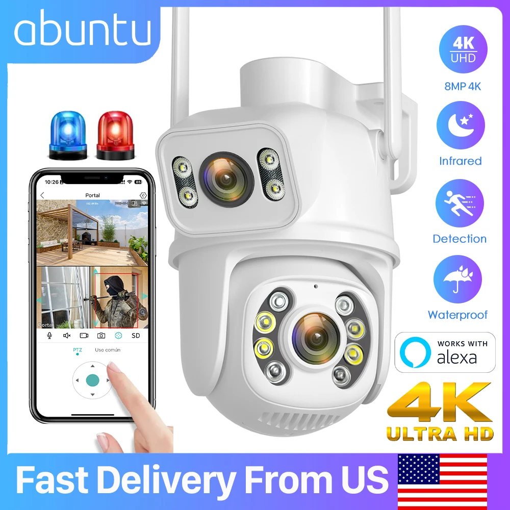 8MP 4K Wifi Security Camera Dual Lens Dual Screens Surveillance Cameras for Home Security Protection IR Night Vision ICSEE APP