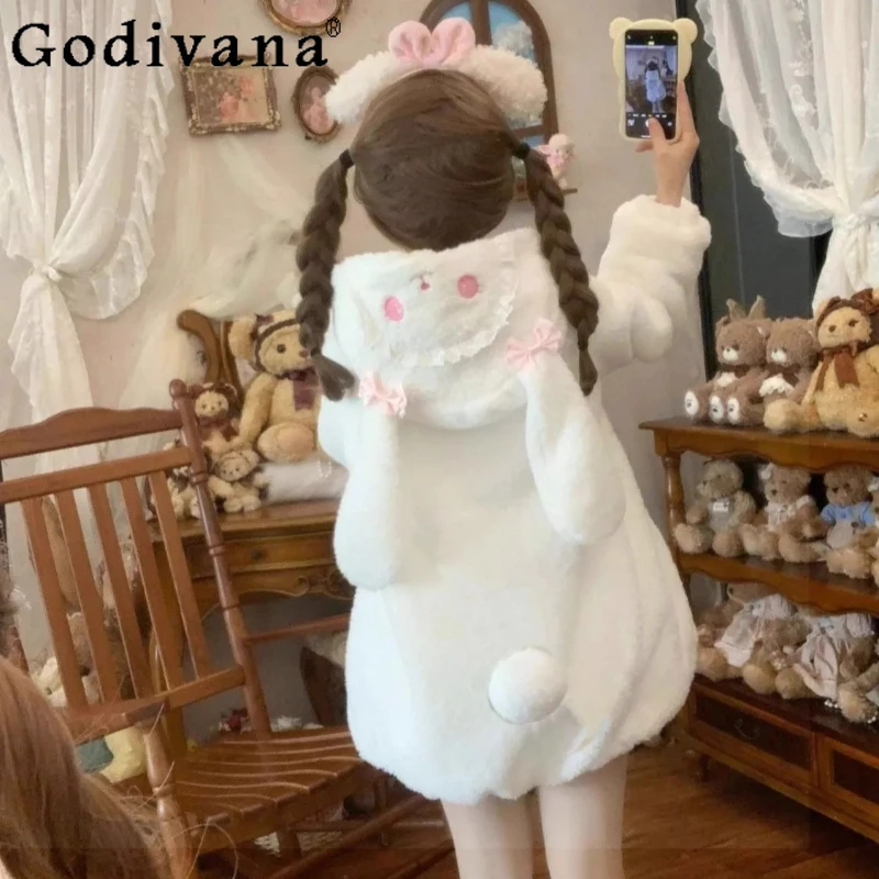 سترات بقلنسوة على شكل رسوم كرتونية لطيفة للخريف والشتاء للنساء سترة سميكة دافئة من القطن القطيفة معطف للفتيات سترات قطنية يابانية حلوة #2