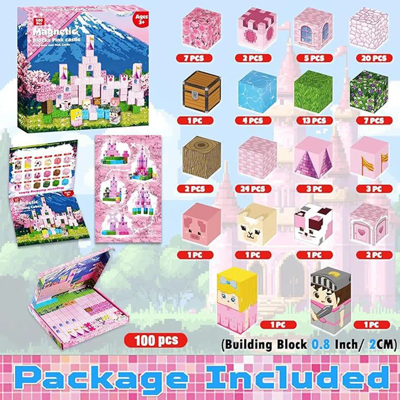 자석 블록 마인 월드 마그넷 큐브 세트 STEM 몬테소리 감각 장난감 어린이 남아 여아 3세 이상 DIY 모델
