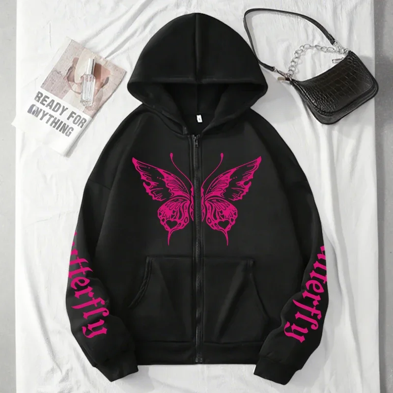 2026 Hot Sale Women's Hoodie Cute Pattern Print Zip-up Sweatshirt Autumn Winter Female Urban Casual Fashion Warm Hooded Jacket
