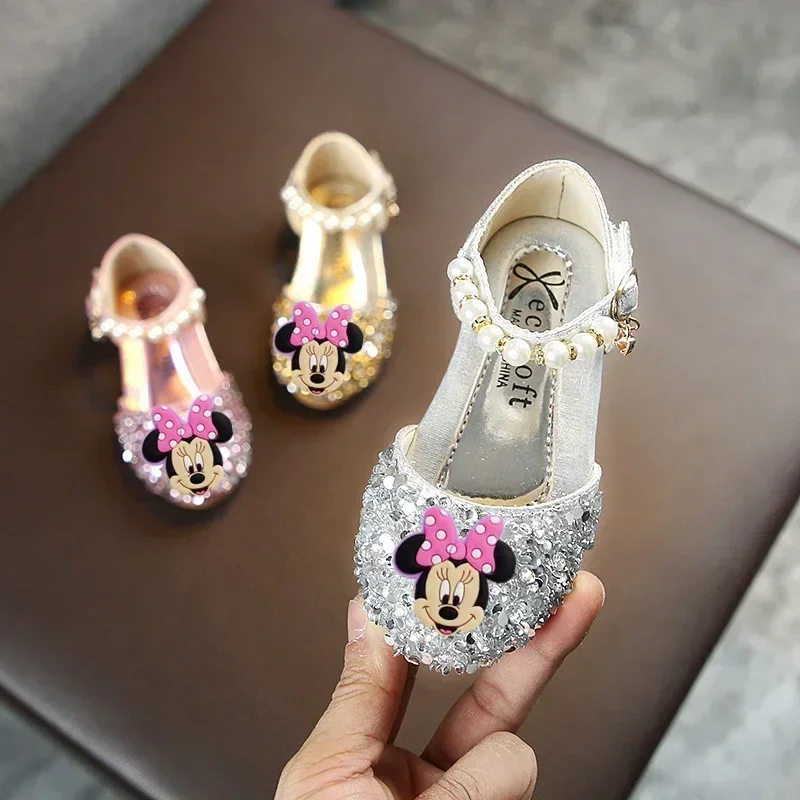 Sepatu putri anak perempuan, sandal Disney Minnie, sepatu penampilan, tari mutiara, sepatu kasual anak-anak, sepatu putri anak perempuan baru musim semi musim panas