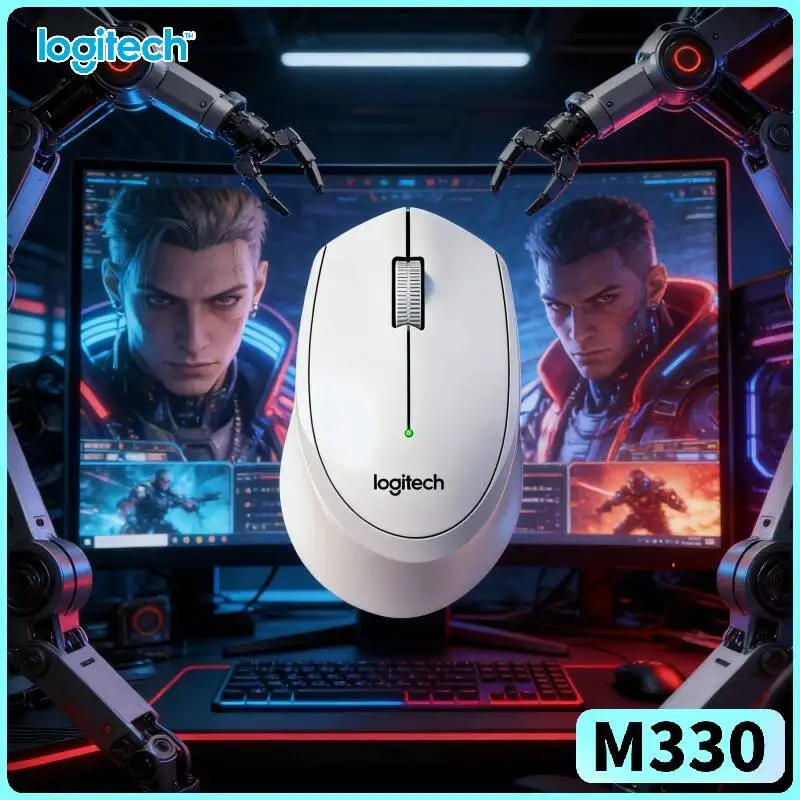 Logitech M330 Wireless Mouse Silent Clicks 2.4GHz USB Receiver Brushed Metal for Desktop Laptop Home Office Table Top
