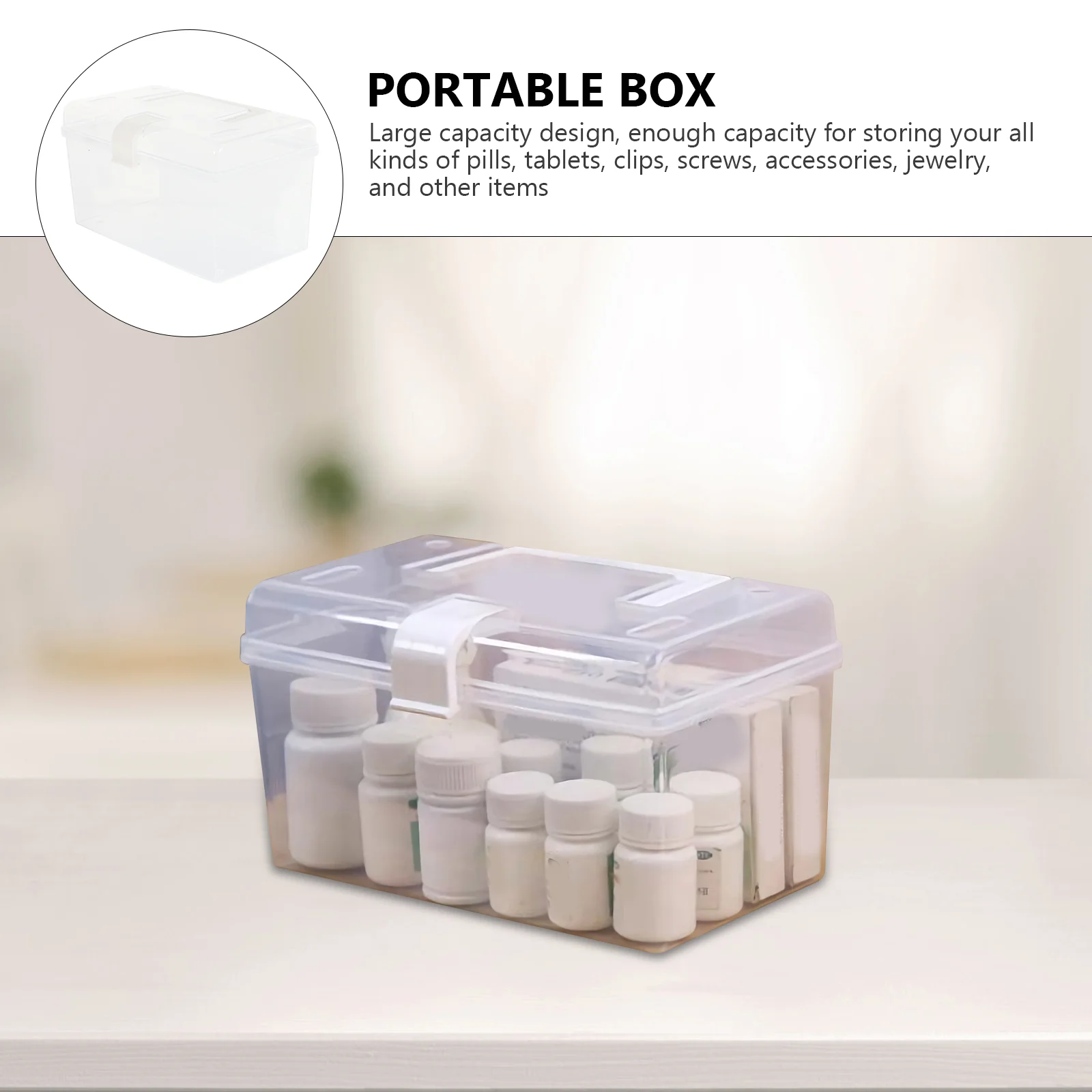 Storage Box Medicine Container Portable Case Bins Transparent Sealed Health Care