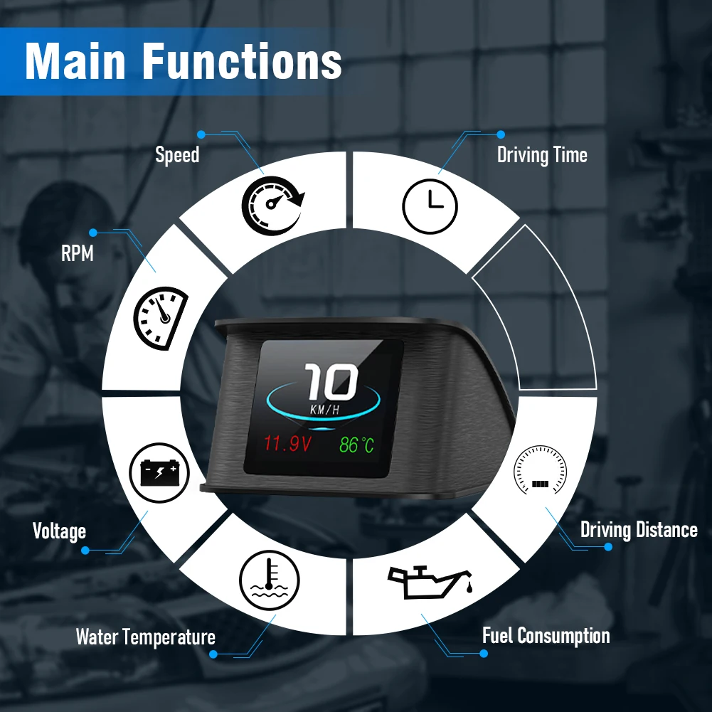 ANCEL HUD P10 OBD2 Head Up Display P10 Universal Car HUD Head Up Display OBD2 Speed Warning RPM Fuel Consumption Projector