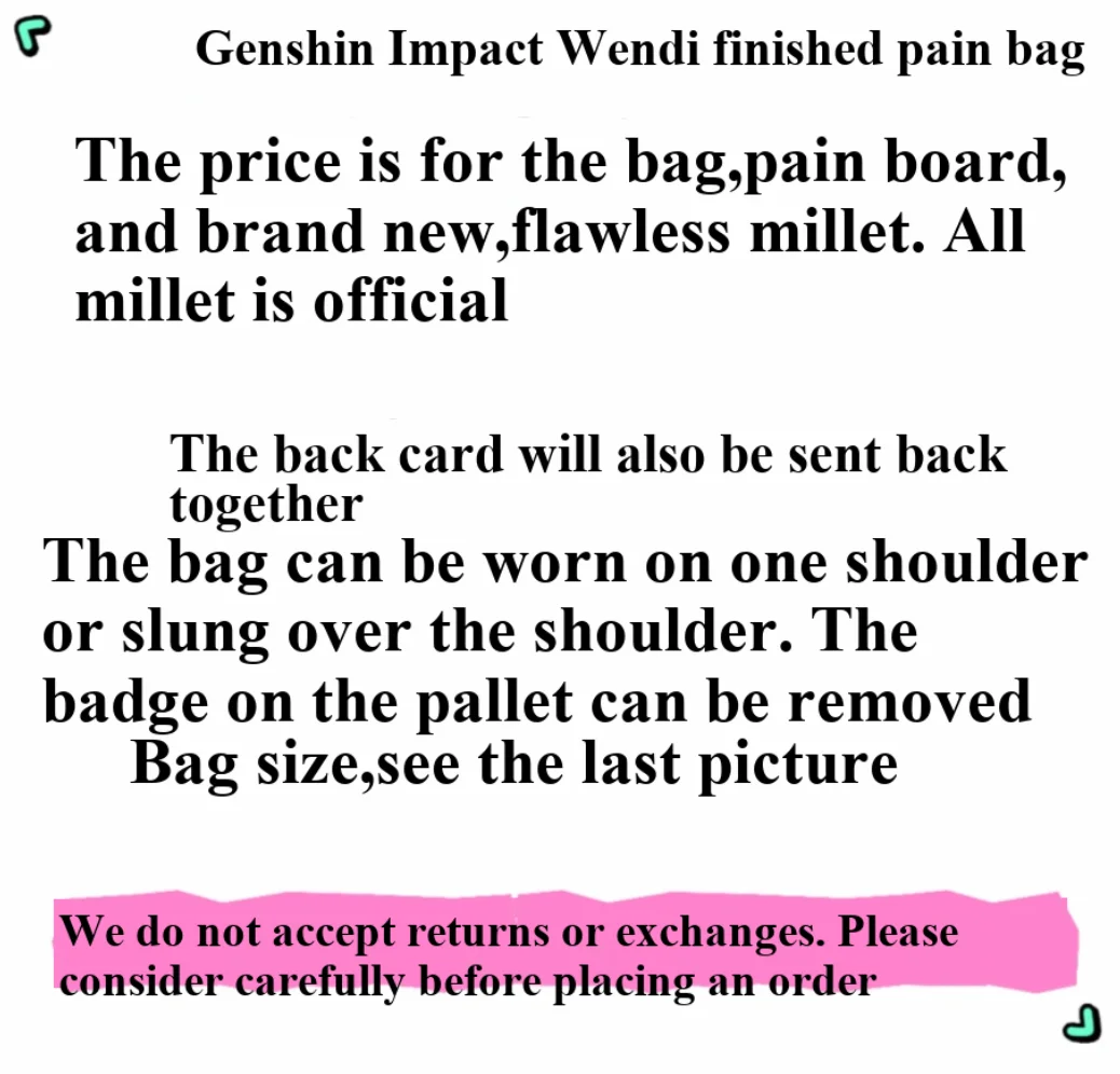 Genshin Impact Venti-Bolso de hombro tipo bandolera Itabag con acabado, soporte para insignia de tablero Ita, Merch de juego de Anime para niñas