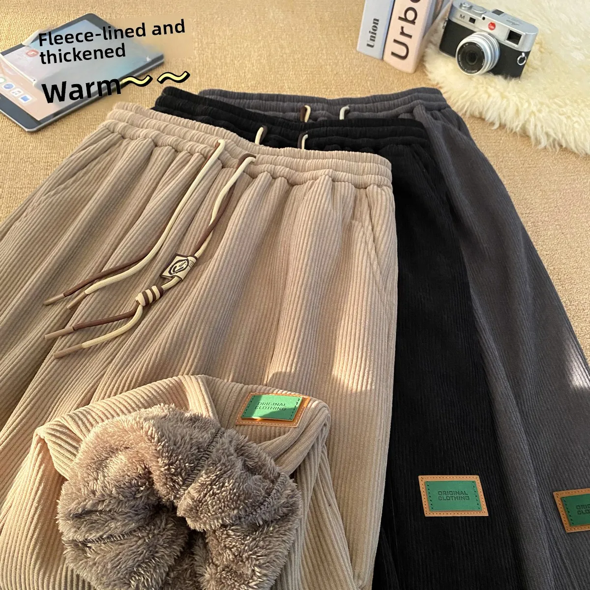 

Men's Fce Lined Thiened Warm Casual Sports Pants Autumn Winter New Sle Elastic Waist Baggy Long Trousers for Teens